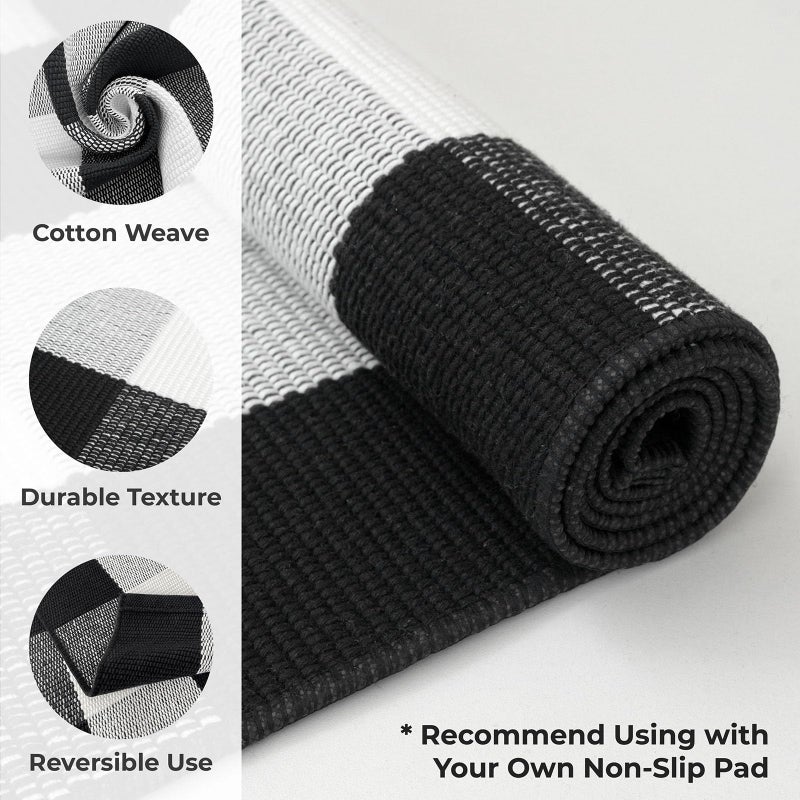 KOZYFLY Buffalo Plaid Area Rugs 3x5 Ft Black and White Checkered Rug Washable Front Door Mat Hand Woven Cotton Outdoor Rug Large Rug for Front Porch Kitchen Entryway Patio Bathroom - Image 2